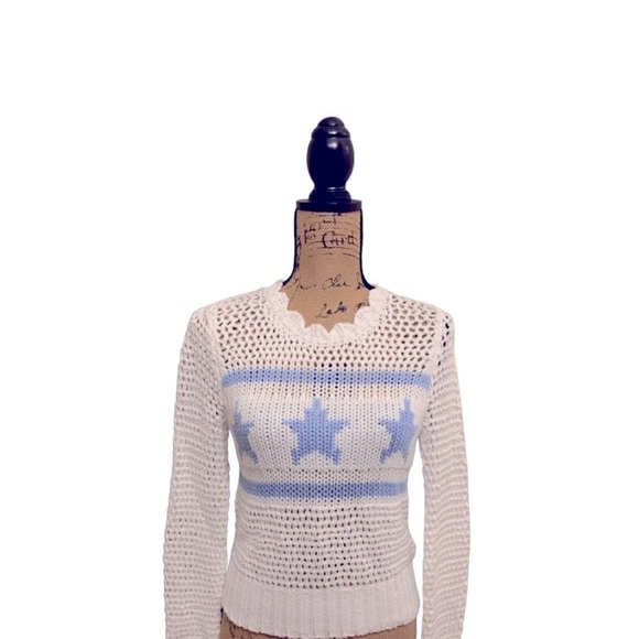 Wild Fox Starshine Brinne  Open Knit Sweater Blue & White Size M Nwt - Picture 1 of 10